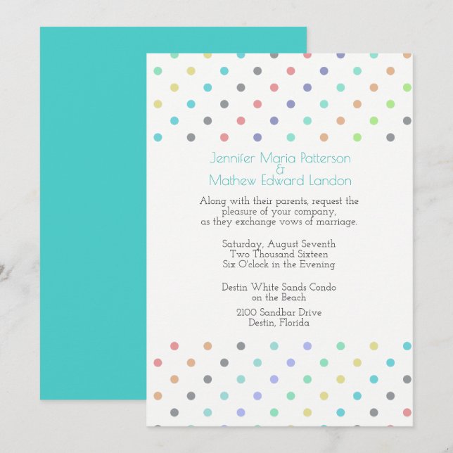 Inbjudan till anteckningsbröllop för färgat konfet (Fram/baksida)