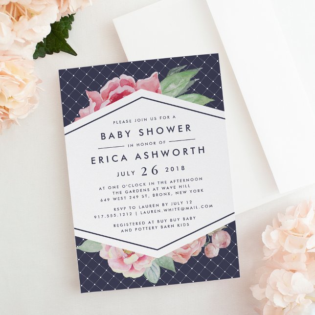 Inbjudan till Antique Peony Baby Shower | Tunga (Skapare uppladdad)