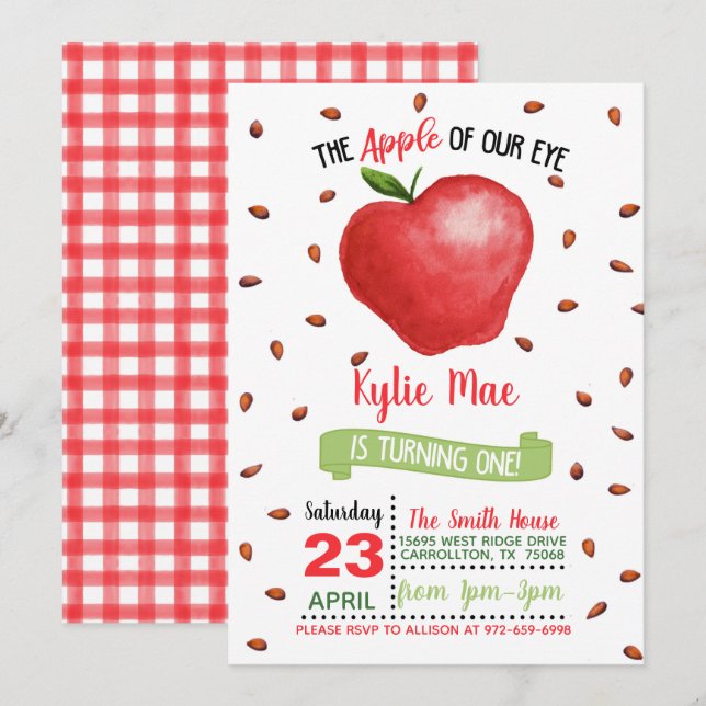 Inbjudan till äppelnummer 1 på födelsedagen - Äppl (Fram/baksida)
