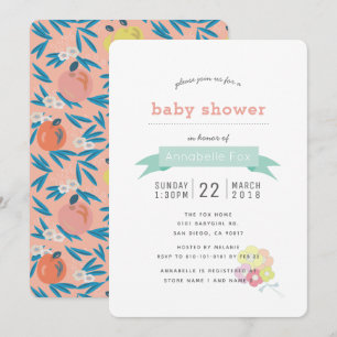 Inbjudan till Apple Blommigt Rosa Navy Baby Shower