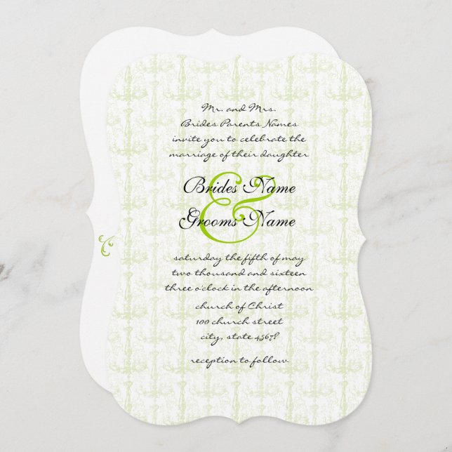 Inbjudan till Apple Grönt Antique Chandelier-bröll (Fram/baksida)