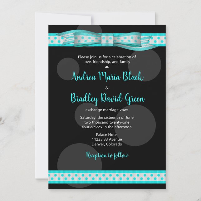 Inbjudan till Aqua and Black Polka dots (Framsida)