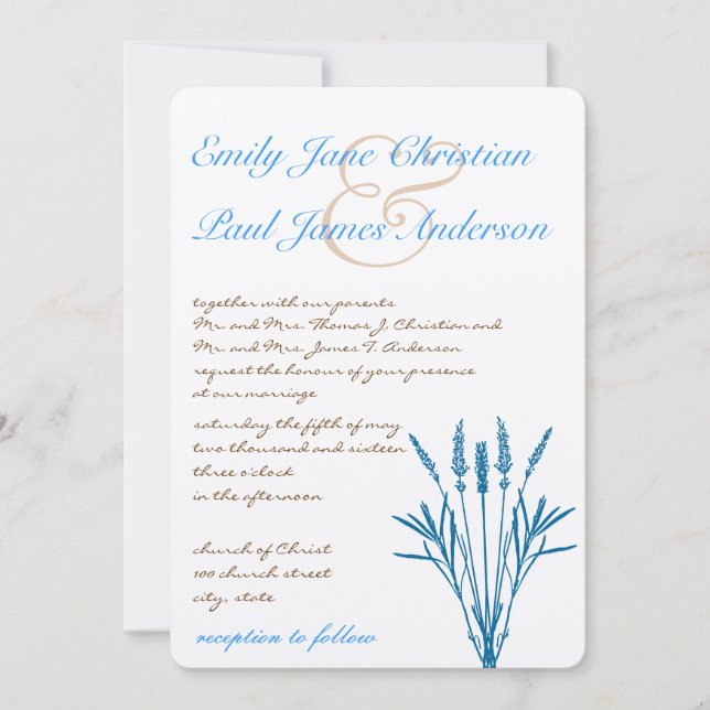 Inbjudan till Aqua Blue Grasses och Font Wedding (Framsida)