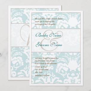 Inbjudan till Aqua Blue och Brown Damask Wedding