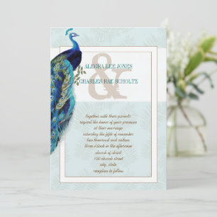 Inbjudan till Aqua Blue och Brown Peacock Wedding