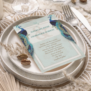 Inbjudan till Aqua Blue och Brown Peacock Wedding