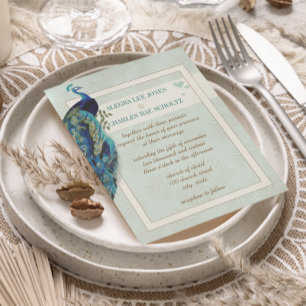 Inbjudan till Aqua Blue och Brown Peacock Wedding