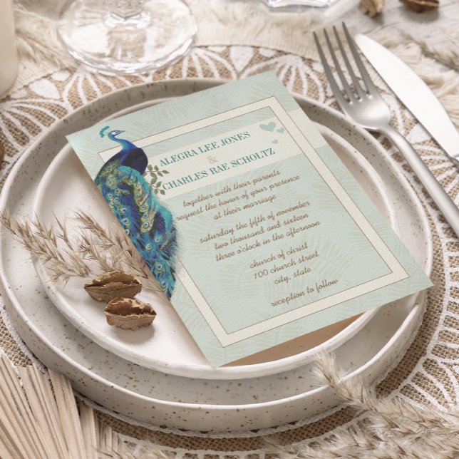 Inbjudan till Aqua Blue och Brown Peacock Wedding (Skapare uppladdad)