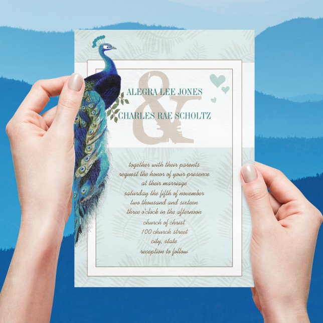 Inbjudan till Aqua Blue och Navy Peacock Wedding (Skapare uppladdad)