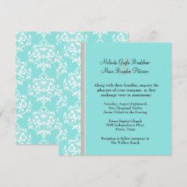 Inbjudan till Aqua Blue och Taupe Damask Wedding