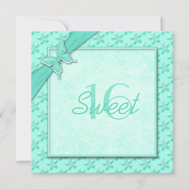 Inbjudan till Aqua Butterfly-Sweet sixteen (Framsida)