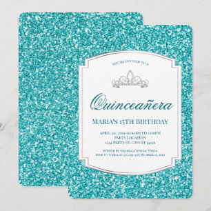 Inbjudan till Aqua Glitter Quinceañera