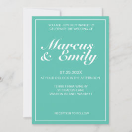 Inbjudan till Aqua & White Modern Minimalist Weddi