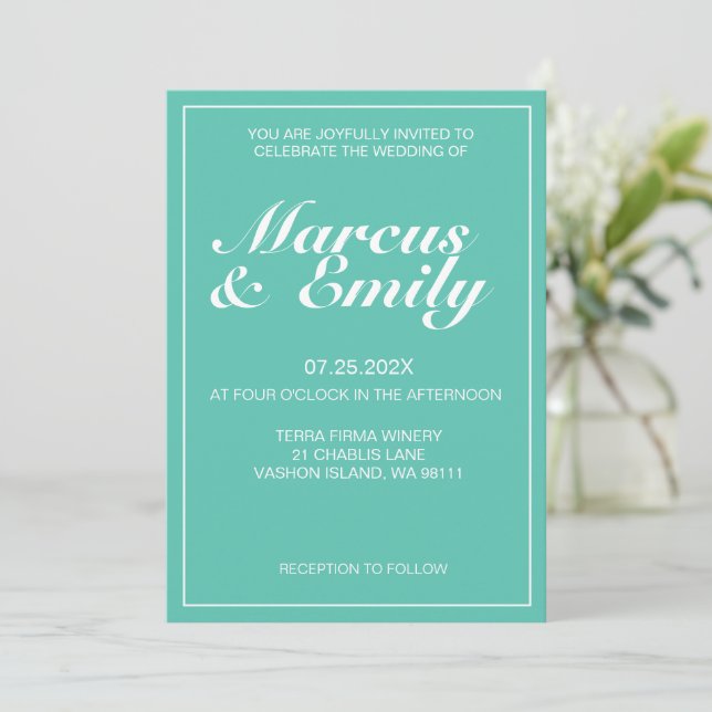 Inbjudan till Aqua & White Modern Minimalist Weddi (Stående Fram)