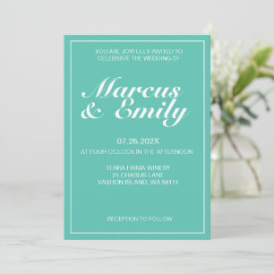 Inbjudan till Aqua & White Modern Minimalist Weddi