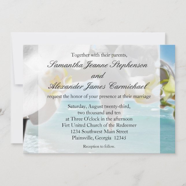 Inbjudan till Aqua/White Orchid Beach Wedding (Framsida)