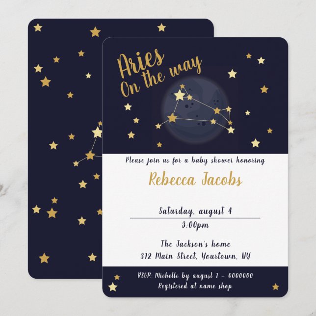 Inbjudan till Aries zodiac Baby Shower (Fram/baksida)