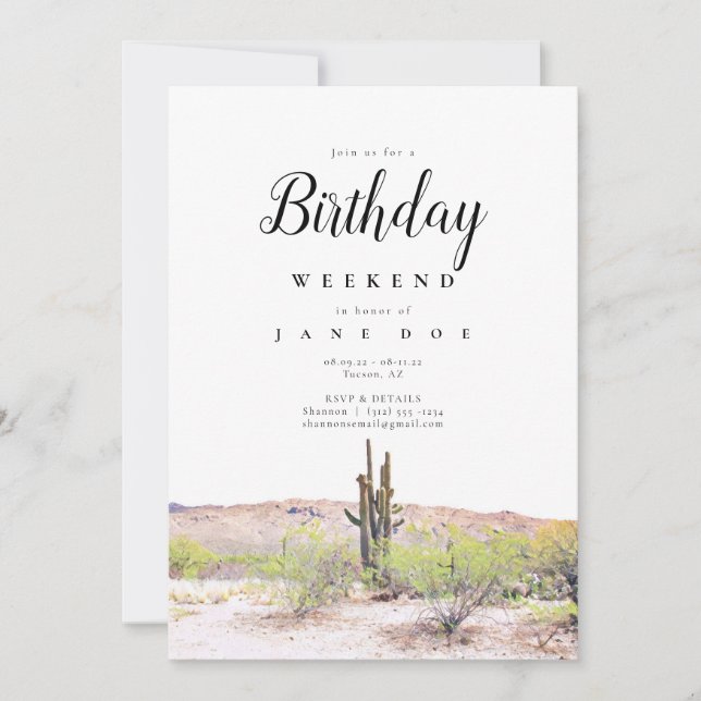 Inbjudan till Arizona Birthday Helg (Framsida)