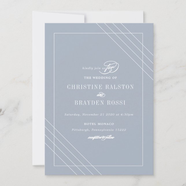 Inbjudan till Art Deco Blue White Wedding (Framsida)