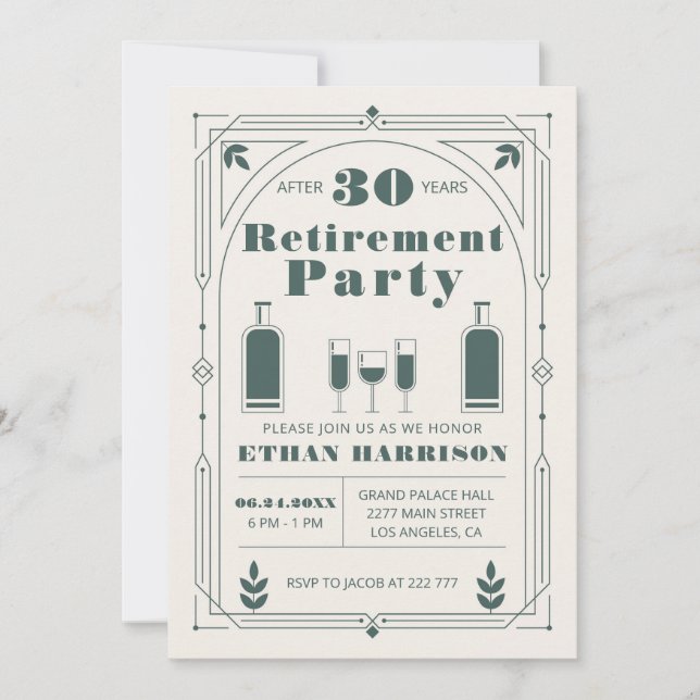 Inbjudan till Art Deco Grönt Ram (Framsida)