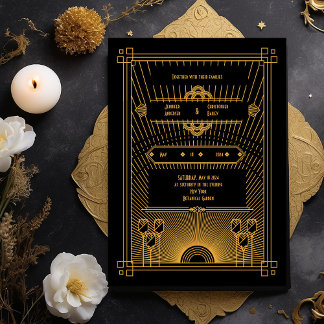 Inbjudan till Art Deco Mörk Elegant bröllop