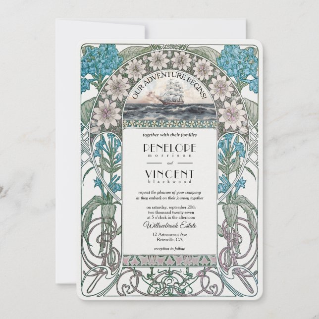 Inbjudan till Art nouveau Sail Away Wedding (Framsida)