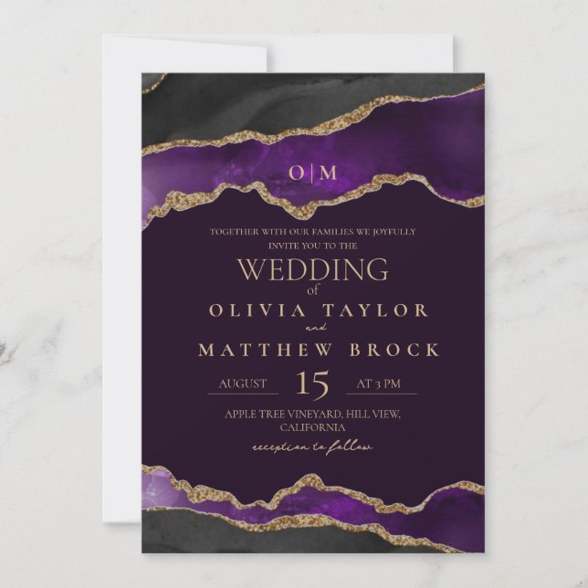 Inbjudan till asetisk Mörk Black och guld Wedding (Framsida)