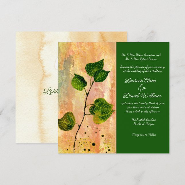 Inbjudan till aspen Löv Personligt bröllp (Fram/baksida)