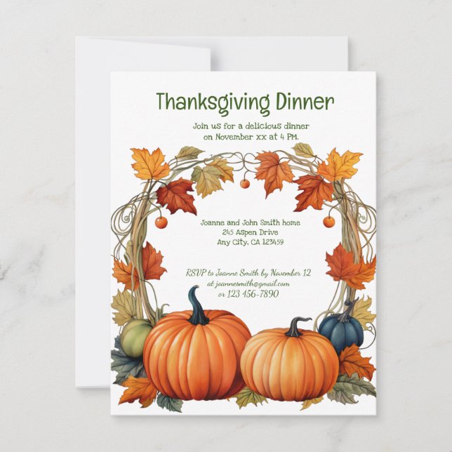 Inbjudan till aspen Träd Thanksgiving-dag på midda (Framsida)