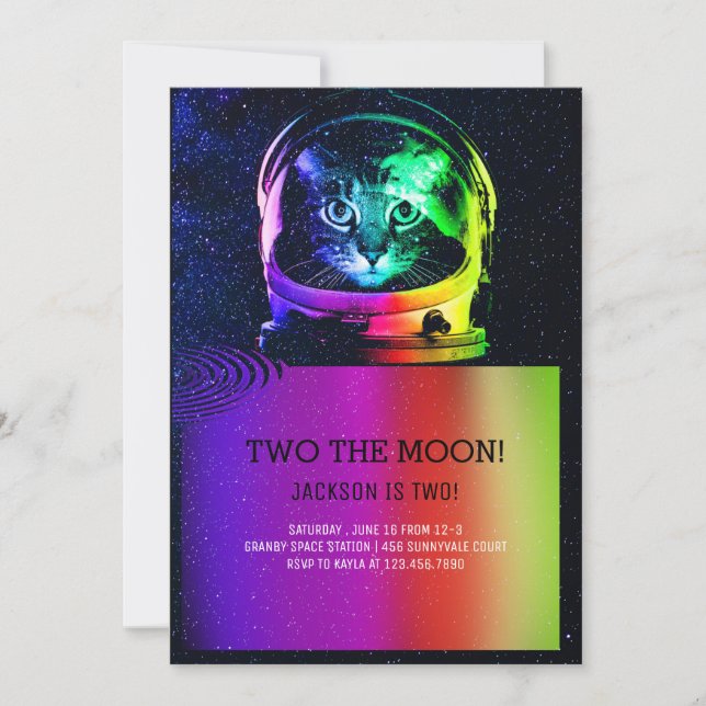 Inbjudan till Astronaut Cat Colorful Birthday (Framsida)