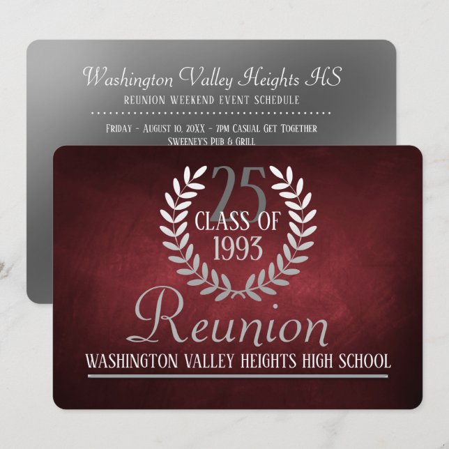 Inbjudan till återförening av elegant Red|Silver-k (Fram/baksida)