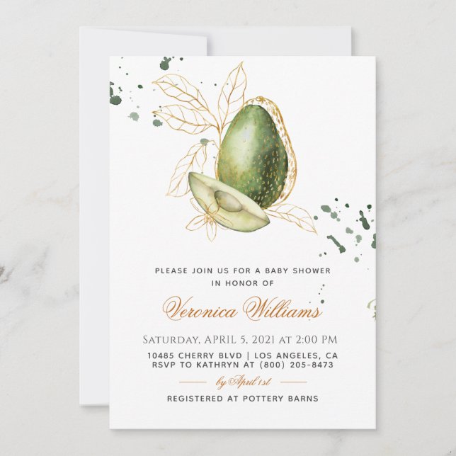 Inbjudan till Avocado Baby Shower (Framsida)