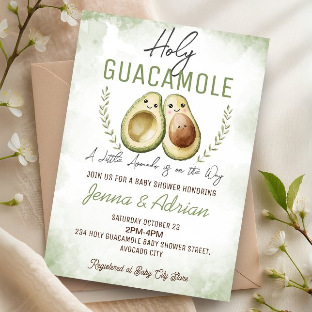Inbjudan till Avocado Heliga Guacamole Baby Shower (Avocado Holy Guacamole Baby Shower Invitation)