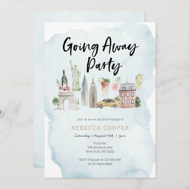 Inbjudan till avskedsfest i New York City (Fram/baksida)