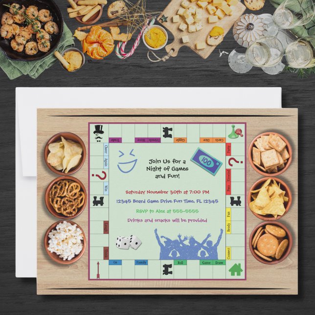 Inbjudan till avslappnad och rolig brädspelsfest (Casual and Fun Board Game Night Party Invitation)