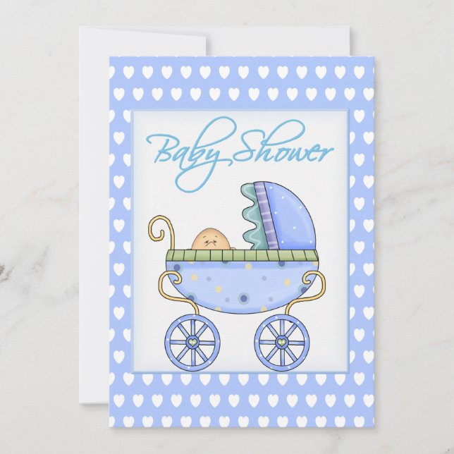 Inbjudan till baby Barnvagn Boy Shower (Framsida)