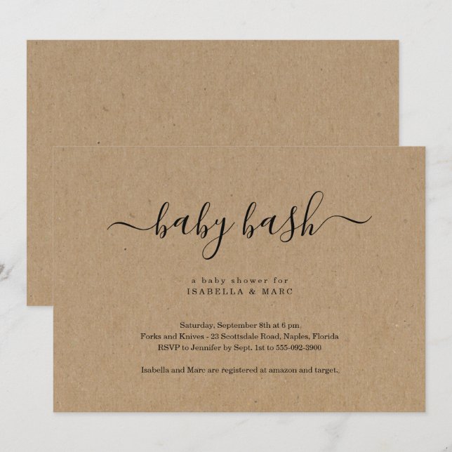 Inbjudan till Baby Bash Baby Shower (Fram/baksida)