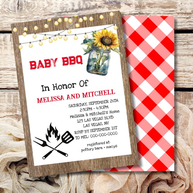 Inbjudan till baby BBQ Par Baby Shower Teme-inbjud (Skapare uppladdad)
