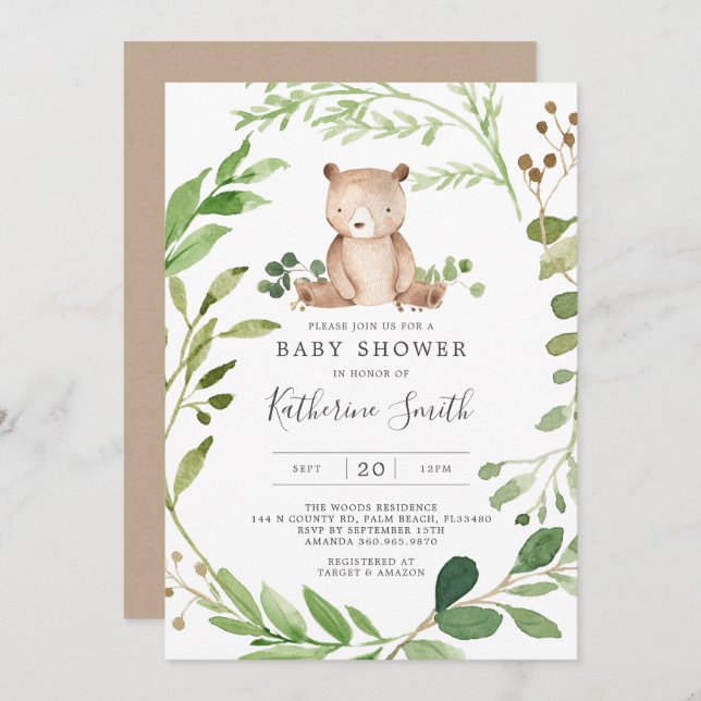 Inbjudan till Baby Bear Baby Shower (Fram/baksida)