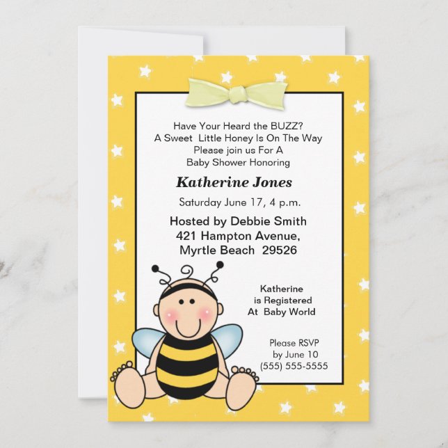 Inbjudan till Baby Bee Baby Shower (Framsida)