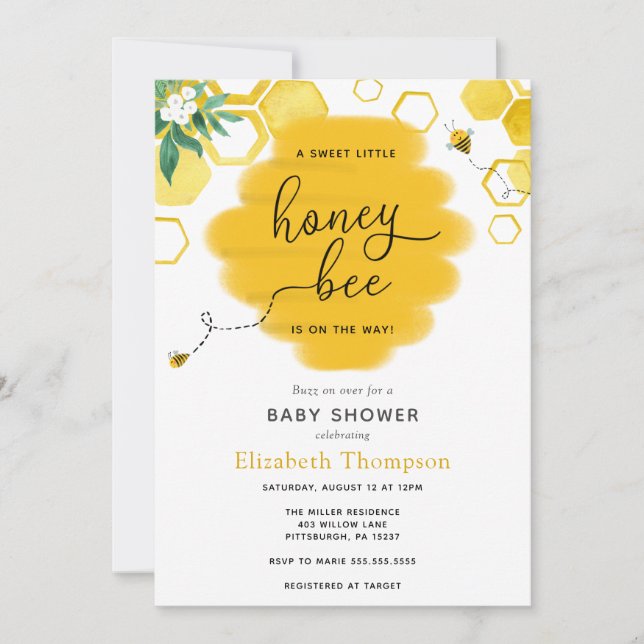 Inbjudan till Baby Bee Baby Shower för små honungs (Framsida)