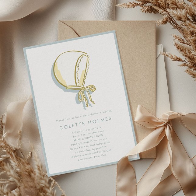 Inbjudan till baby Bonnet Baby Shower (Baby Bonnet Illustration Baby Shower Invitation)