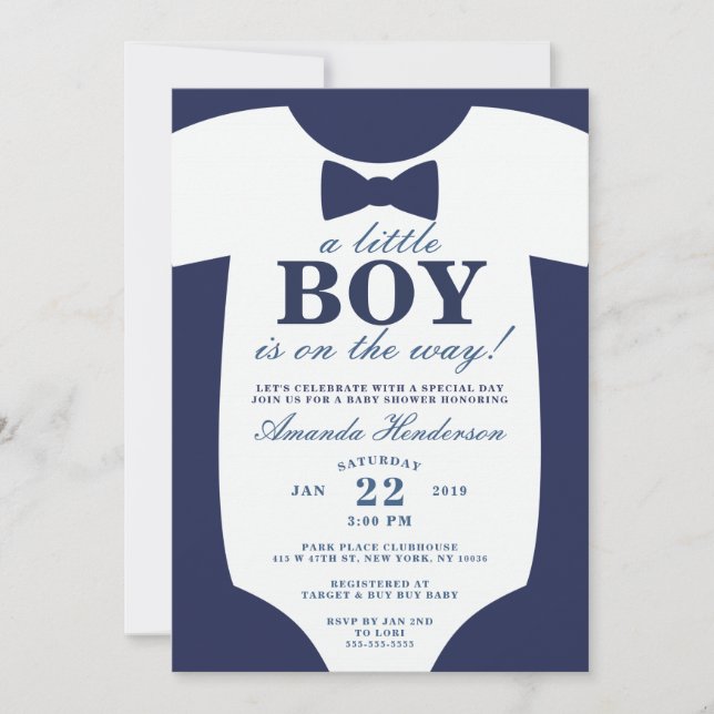 Inbjudan till Baby Bow Tie Baby Shower (Framsida)