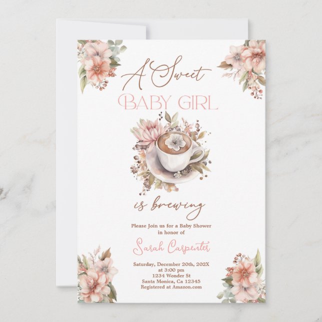 Inbjudan till baby Brewing Girl Baby Shower (Framsida)