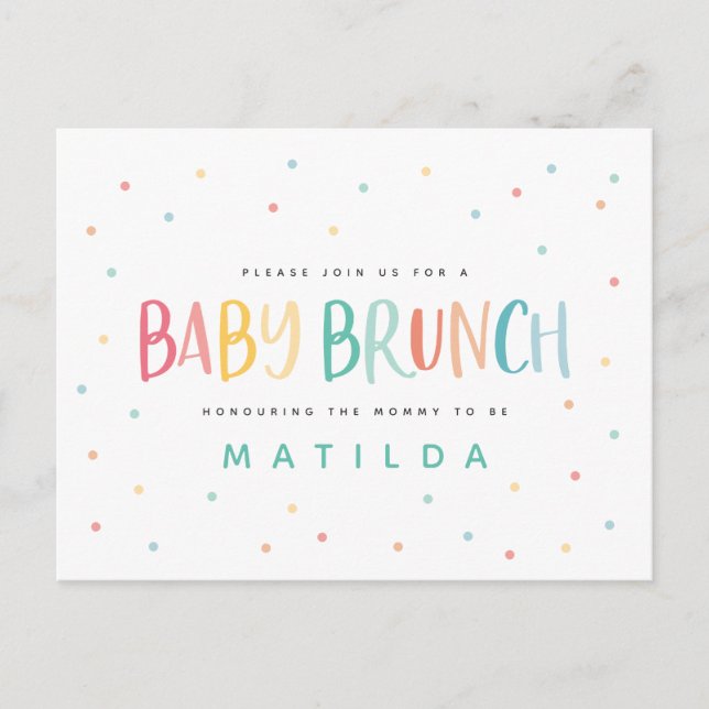 Inbjudan till baby brunch med färgat regnbåge (Framsida)