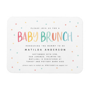 Inbjudan till baby brunch med färgat regnbåge magnet