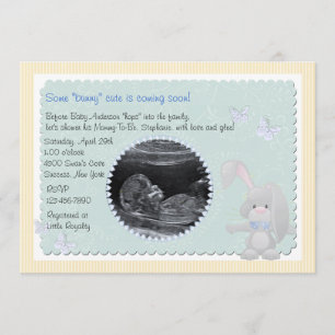 Inbjudan till Baby Bunny Blue Photo Baby Shower
