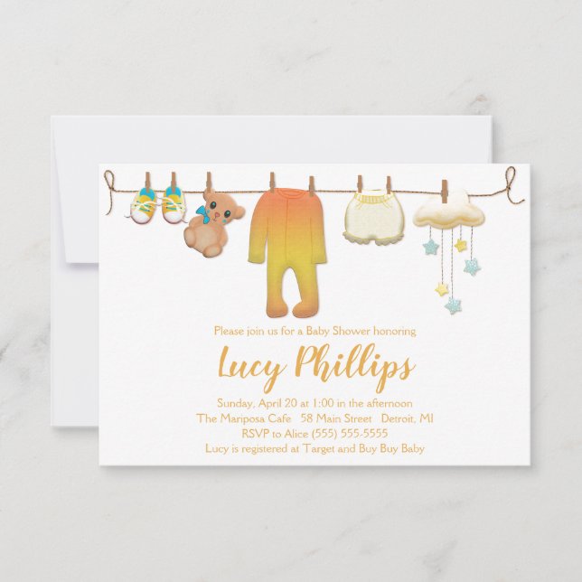 Inbjudan till baby Clothesline Baby Shower (Framsida)