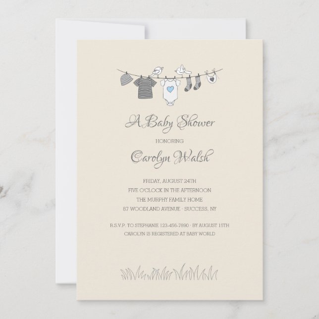 Inbjudan till baby Clothesline Boy Baby Shower (Framsida)