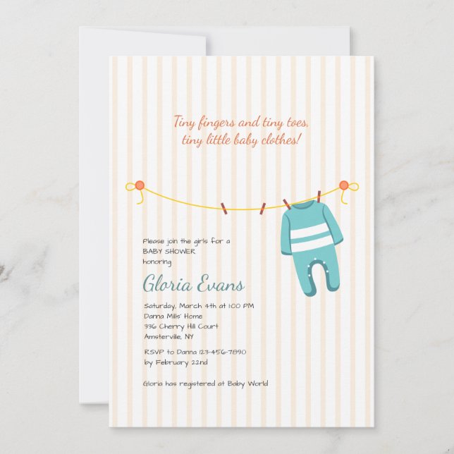 Inbjudan till baby Clothesline Shower (Framsida)